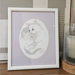 Vintage 1988 Framed Cat Embroidery Art